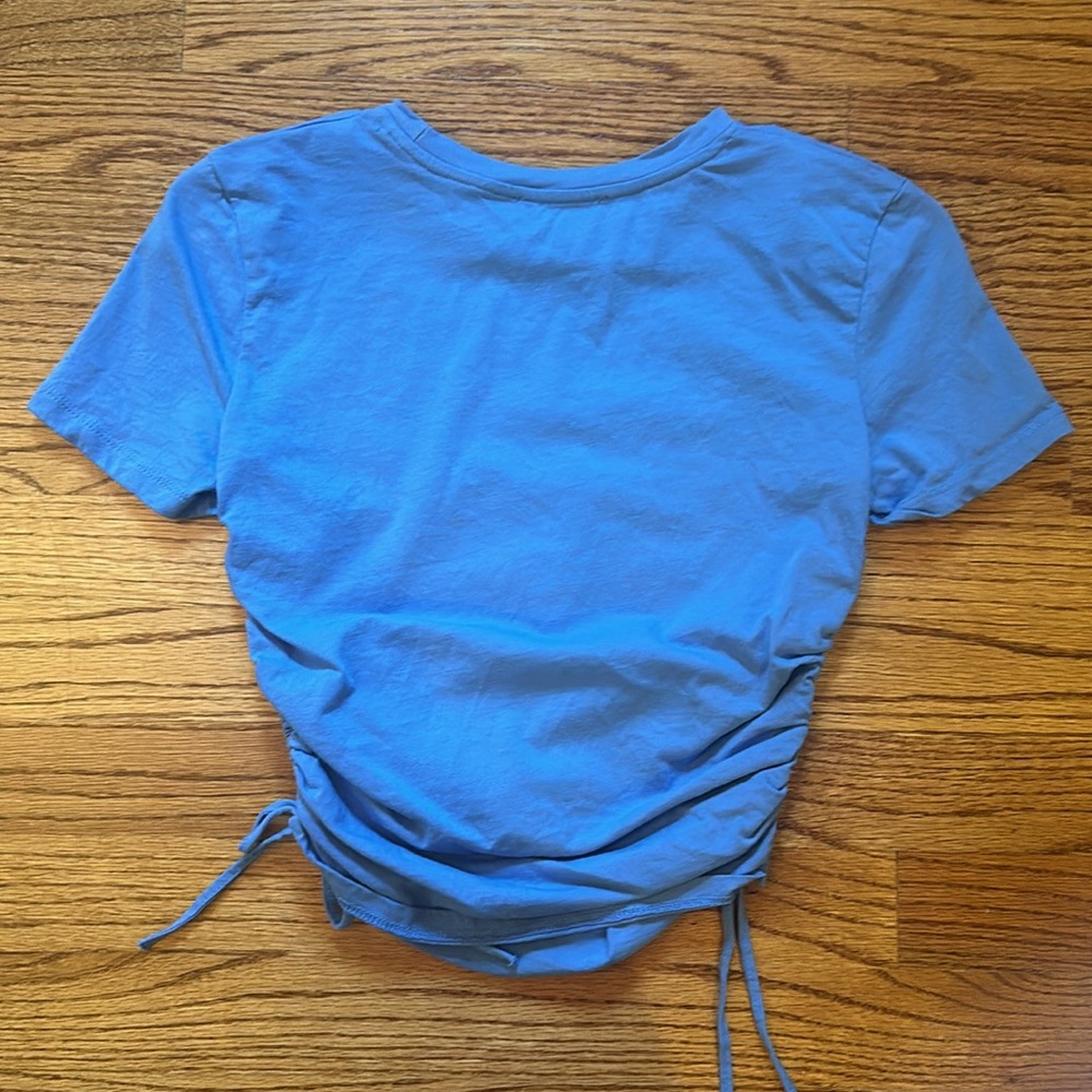 Zara Blue Cotton Ruched Drawstring Top - Picture 5 of 7